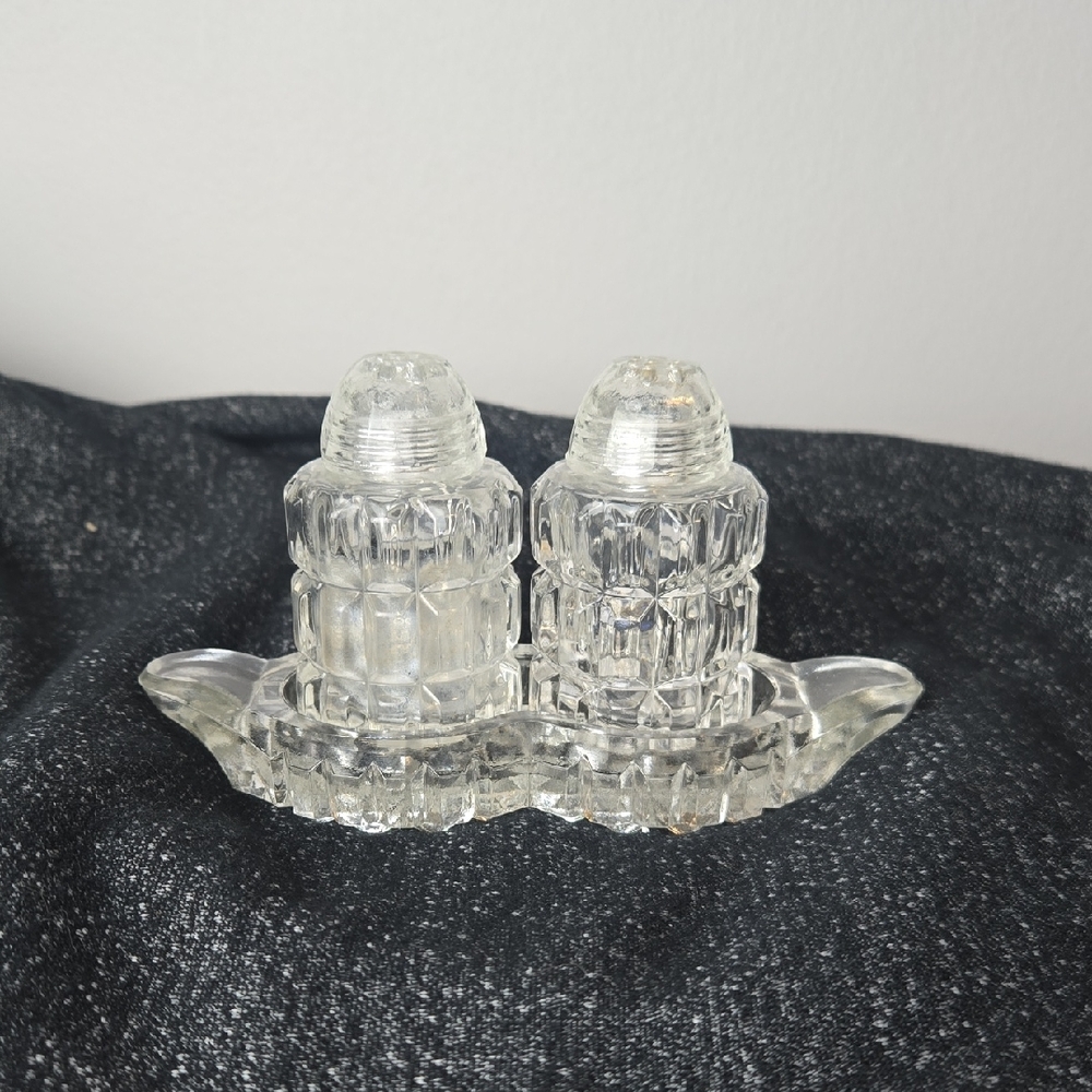Clear Pressed Glass Salt and Pepper Shakers Set
